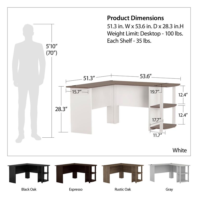 Dakota L Desk with Bookshelves