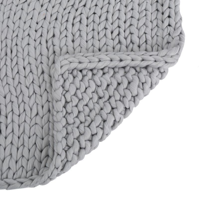 Moon Throw Blanket, 60 Inch, Knitted Design, Acrylic, Silvery Gray - Benzara