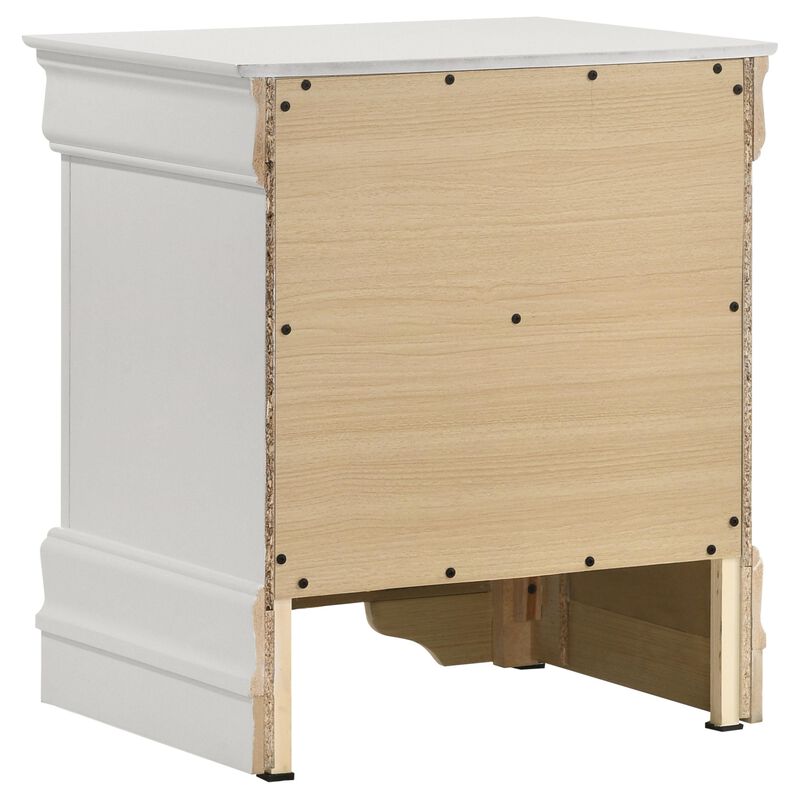 Nim Nightstand, 2 Storage Drawers, 24 Inch, Classic White Molded Trim - Benzara
