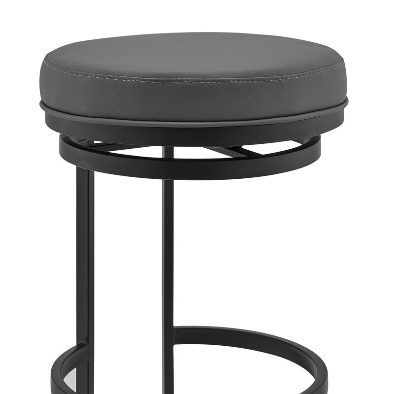 Vander Gray Faux Leather and Black Metal Swivel Bar Stool