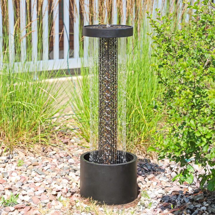 Sunnydaze Glittering Rain Zinc Outdoor Water Fountain with LEDs - 41.25"