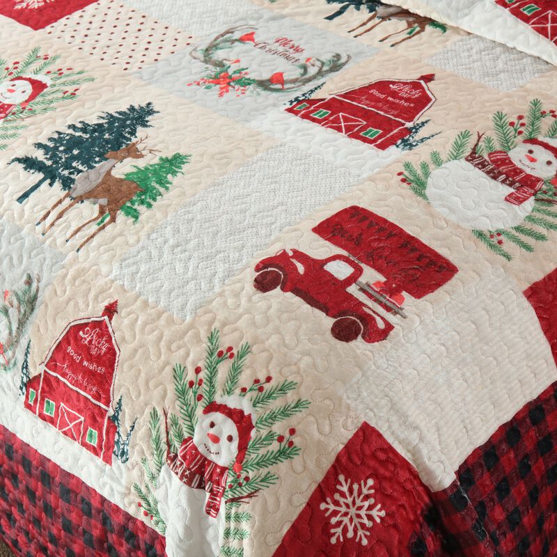 Marcielo 3 Pc Velvet Quilted Oversized Christmas Quilt Bedspread Set