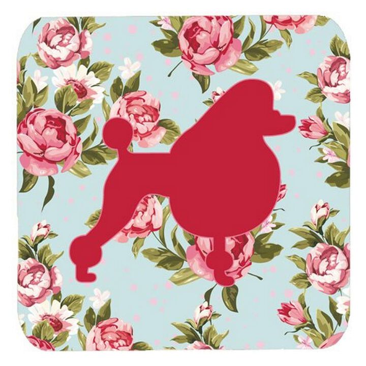 Caroline's Treasures BB1072-RS-BU-FC Poodle Shabby Chic Blue Roses Foam Coasters (Set of 4), 3.5 H x 3.5 W, Multicolor