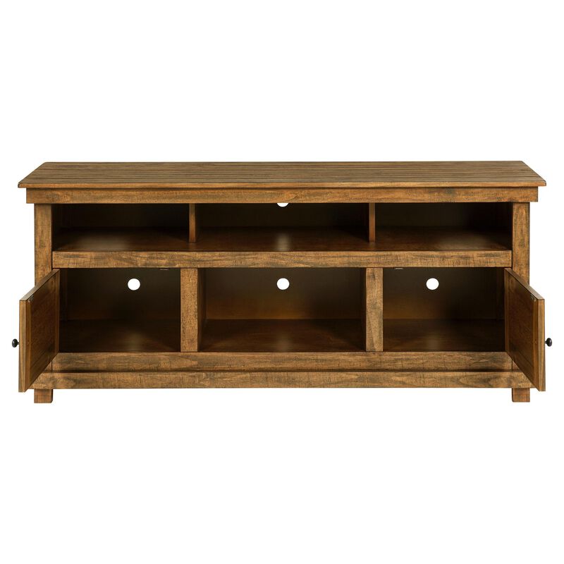 Ayne TV Stand Media Cabinet, 2 Doors and 4 Shelves, Brown Wood 60 Inch - Benzara