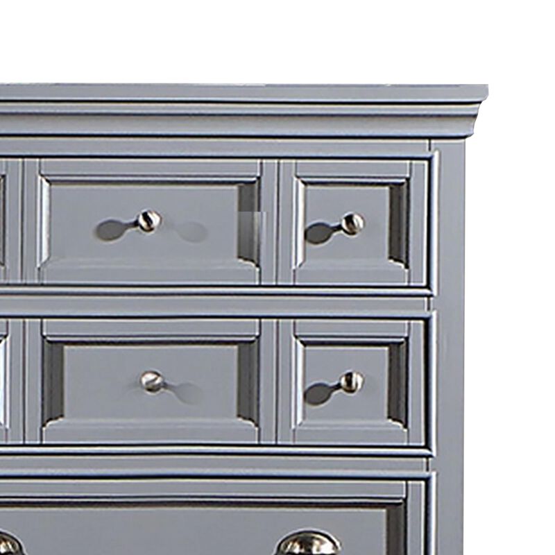 Benjara Lile 50 Inch Tall Dresser Chest, 6 Drawer, Crown Molding, Solid Wood, Gray