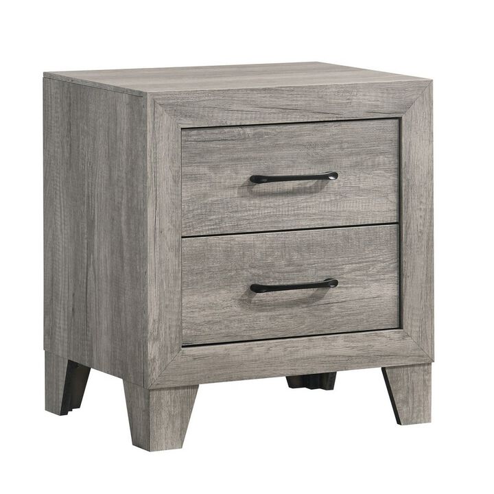 Isha 24 Inch 2 Drawer Nightstand with Metal Handles, Modern Driftwood Gray-Benzara
