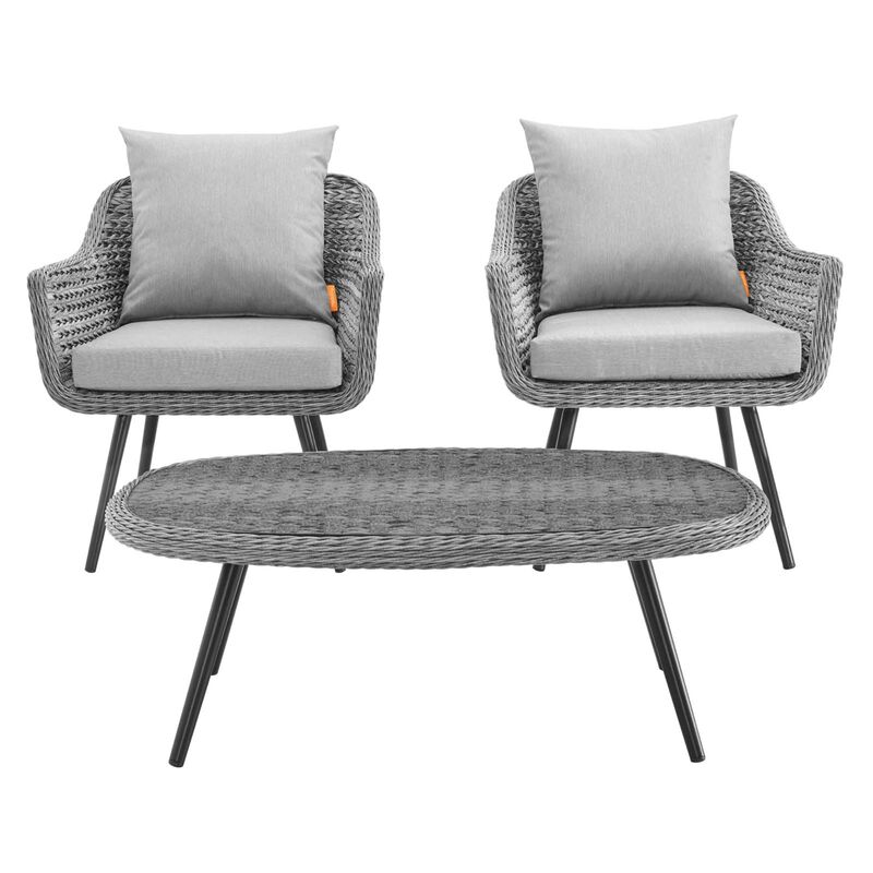 Endeavor 3 Piece Outdoor Patio Wicker Rattan Sectional Sofa Set - Gray Gray