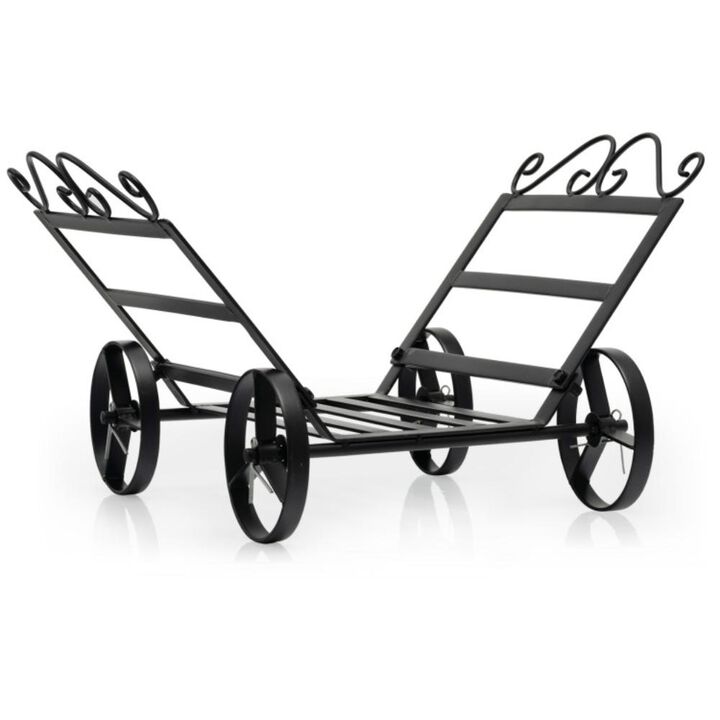 Hivvago Firewood Rack Decorative Rustproof Steel Fireplace Log Holder with Wheels