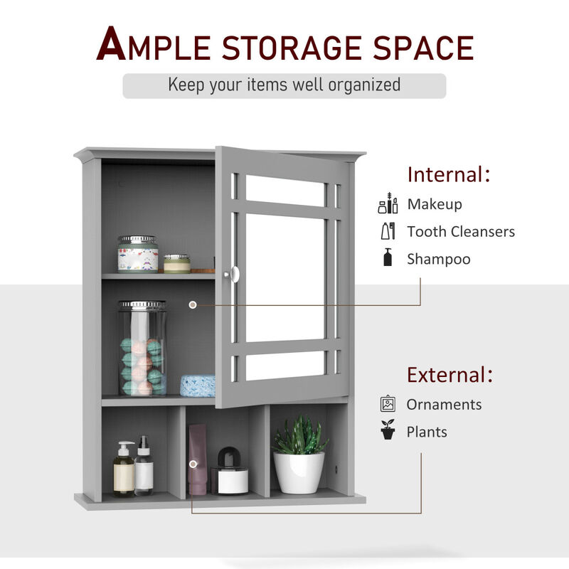 Gray Wall Mounted Medicine Cabinet with Mirror