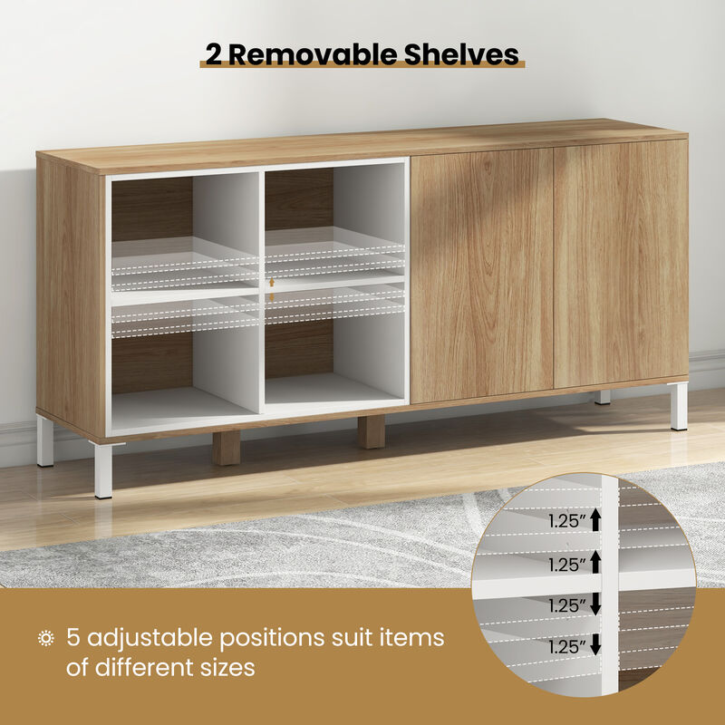 63 Inches Buffet Sideboard with 4 Compartments and Push-to-Open Cabinet