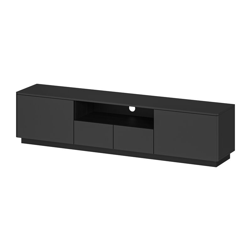 Black Mirror Finished Wood TV Stand, Entertainment Center, TV Console for TVs up to 75 in. with 4-Drawers, 1-Shelf Light