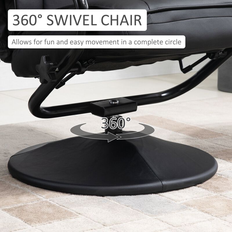 Black Living Room Set: Swivel Recliner with Ottoman in PU Leather
