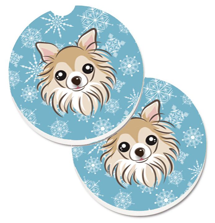 Caroline's Treasures Snowflake Chihuahua Set of 2 Cup Holder Car Coasters BB1685CARC, 2.56, Multicolor