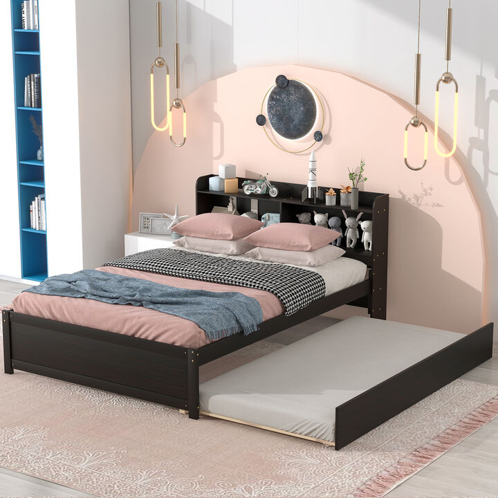 Full Bed with Trundle,Bookcase,White