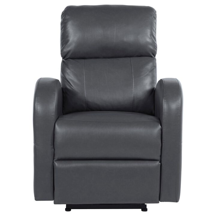 Nami Power Recliner Chair, Rich Gray Faux Leather, Plush Pillow Back - Benzara