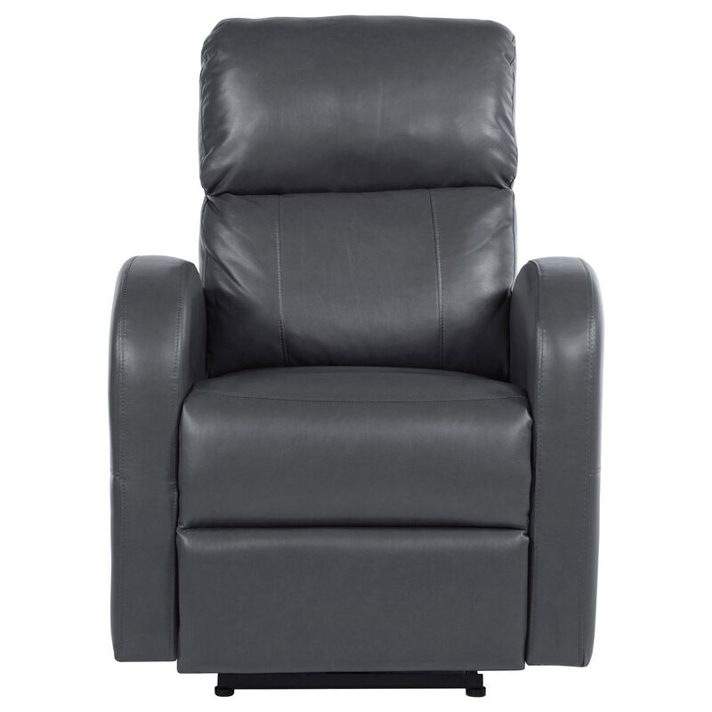 Nami Power Recliner Chair, Rich Gray Faux Leather, Plush Pillow Back - Benzara