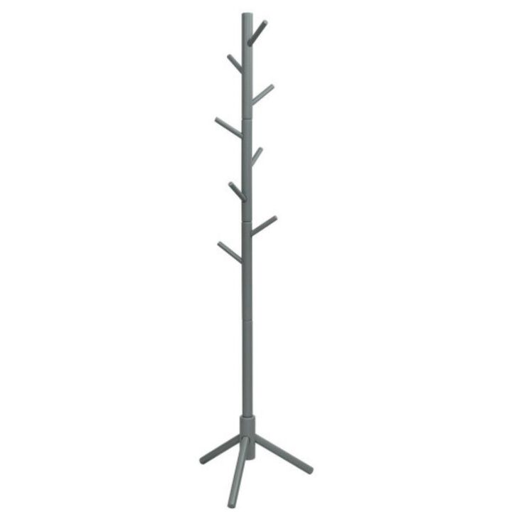 2 Heights Wooden Coat Rack with 8 Hooks-Grey