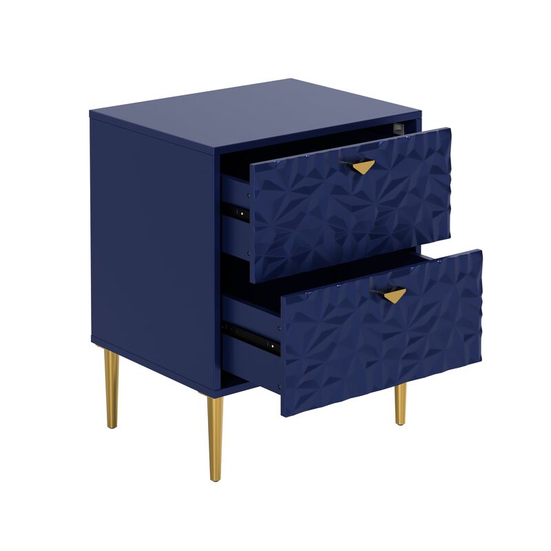 Green 2-Drawer Wood Nightstand with Tapered Support Legs
