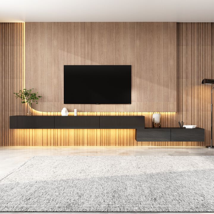 FUFU&GAGA Modern TV Stand with Glossy Finish, Floating Design, Drawers for Storage (63" W x 11.2" D x 5.9" H) Black