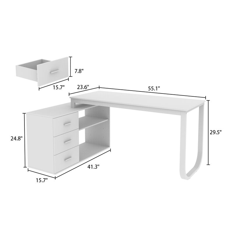 55.1 in. L-Shaped Black Wood Computer Desk Writing Desk Office Executive Desk With Removable Tabletop, Shelves 3-Drawers
