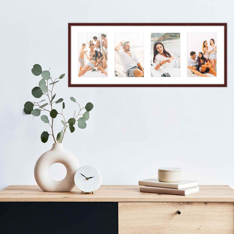 8.5x23 Wood Collage Frame with White Mat For 4 5x7 Pictures