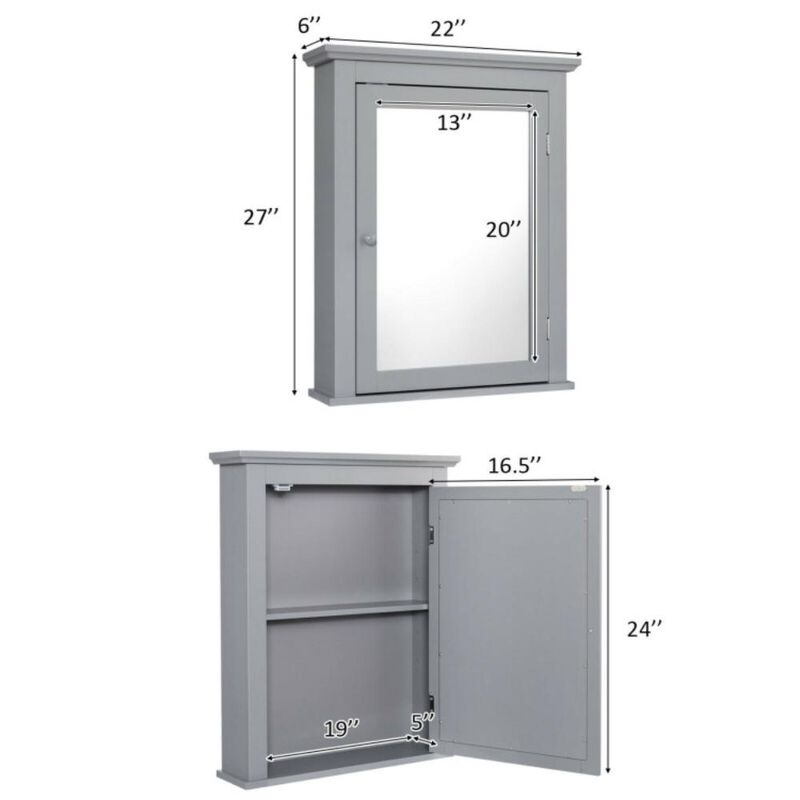 Hivvago Wall Mount Bathroom Cabinet with One Mirror Single Door Adjustable Shelves Retro Handle