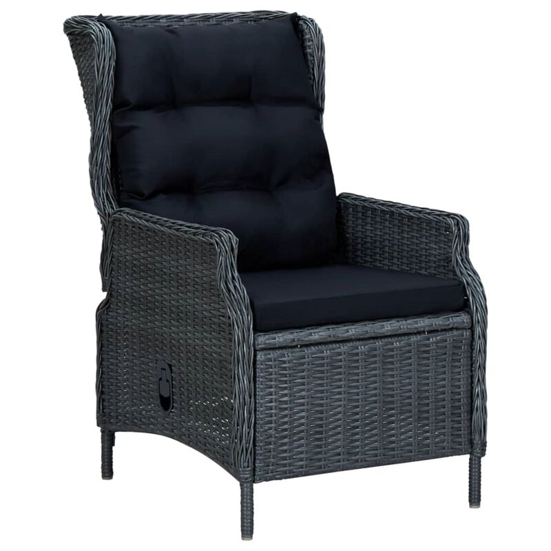vidaXL Reclining Garden Chair with Cushions Poly Rattan Dark Gray
