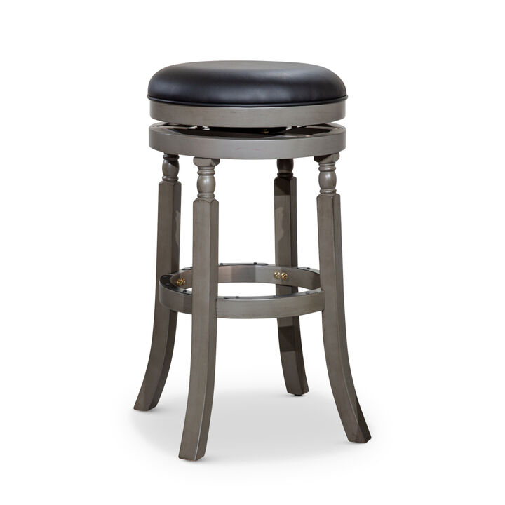 30" Barstool, Weathered Gray Finish, Black Leather Seat