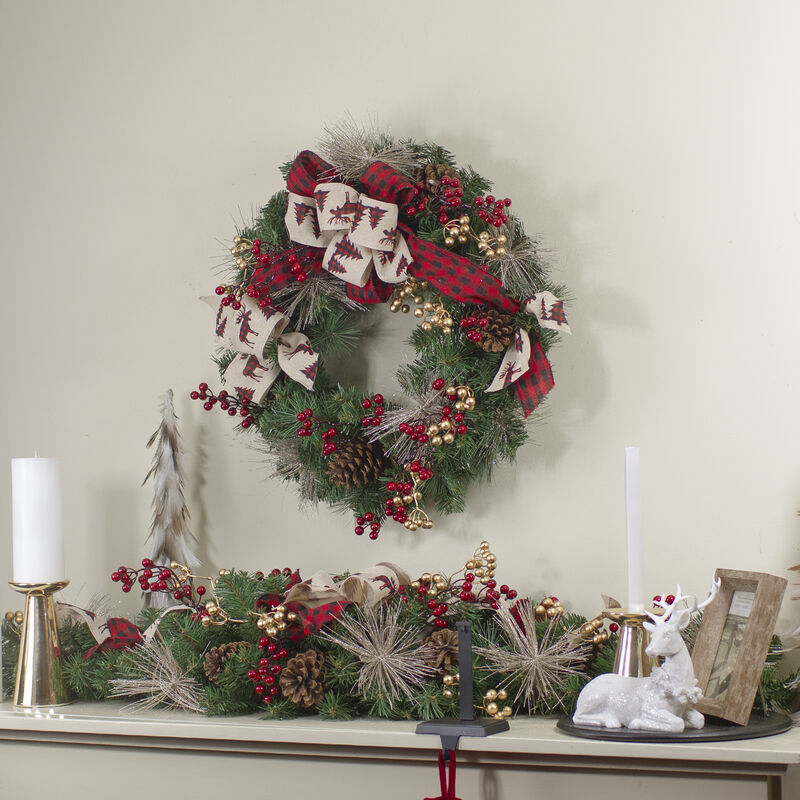 Bows and Berries Artificial Christmas Wreaths - 24-Inch  Unlit