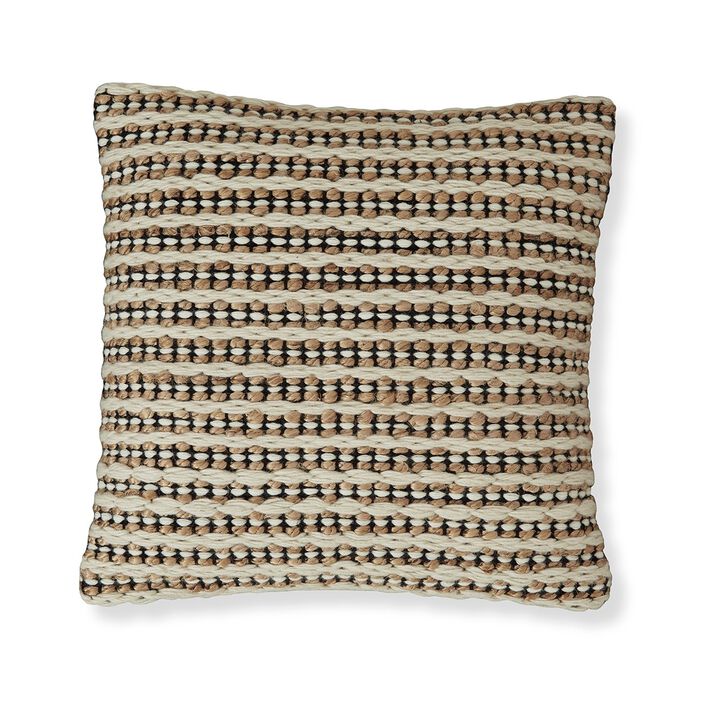 Square Accent Throw Pillow, 20 Inch, Handwoven Stripes on Brown Wool - Benzara