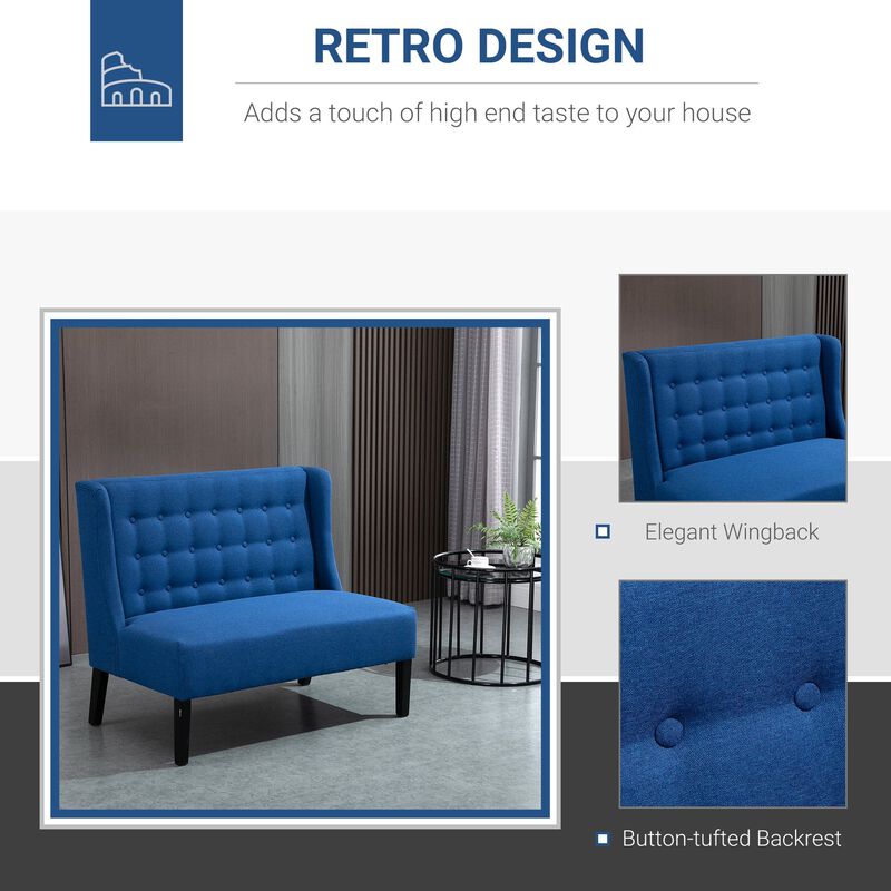 Blue Living Room Duo: Wingback Loveseat with Button Tufting