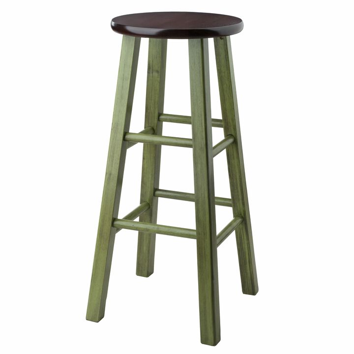Winsome Wood Ivy Model Name Stool, Rustic Green/Walnut, 13.6x13.6x29.1