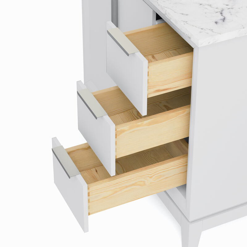 Elizabeth 36 In. Single Sink Carrara White Marble Countertop Bath Vanity In Pure White with Brushed Silver Hardware