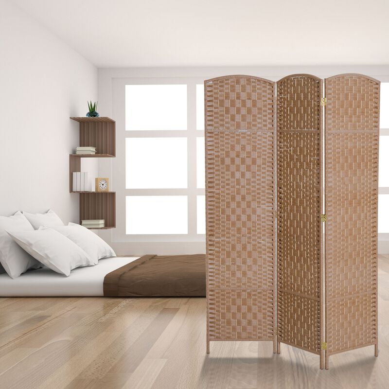Natural Privacy Screen: 6' 3-Panel Freestanding Wicker Room Divider