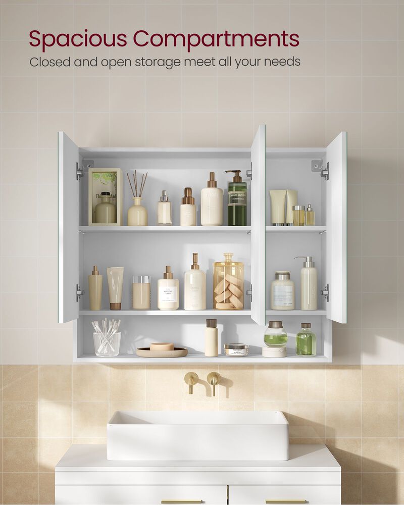 Wide Bathroom Mirror with Storage Cloud White