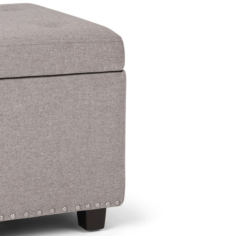Simpli Home Hamilton Storage Ottoman In Cloud Grey Linen Look Fabric