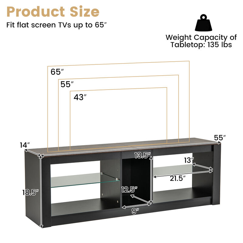 Modern TV Stand with LED Lights and Adjustable Shelves for Flat Screen TVs