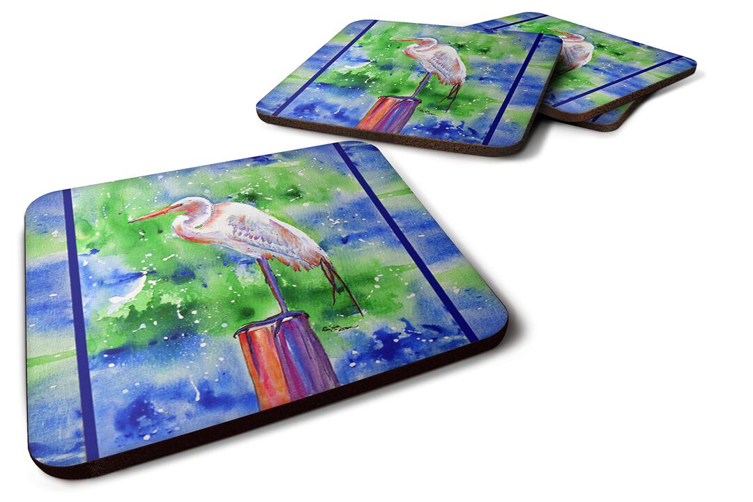 Caroline's Treasures 8358FC Bird-Egret Foam Coasters (Set of 4), 3.5 H x 3.5 W, Multicolor