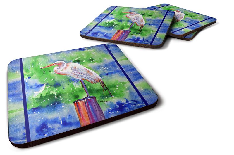 Caroline's Treasures 8358FC Bird-Egret Foam Coasters (Set of 4), 3.5 H x 3.5 W, Multicolor