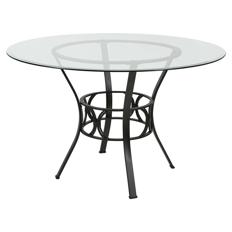 Hivvago Round 48 inch Clear Glass Dining Table with Black Metal Frame