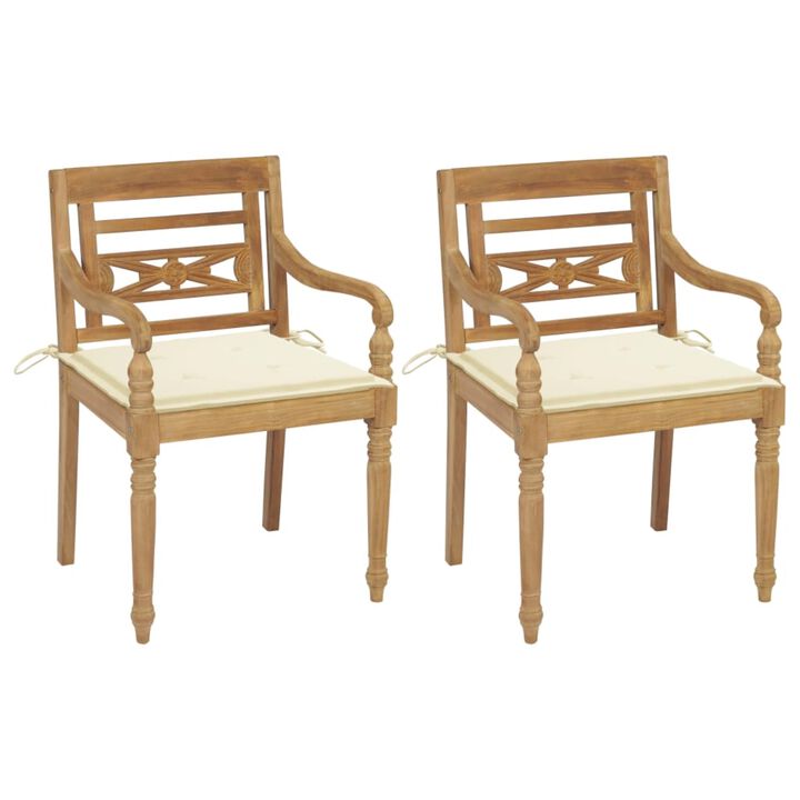 vidaXL Batavia Chairs 2 pcs with Cream Cushions Solid Teak Wood