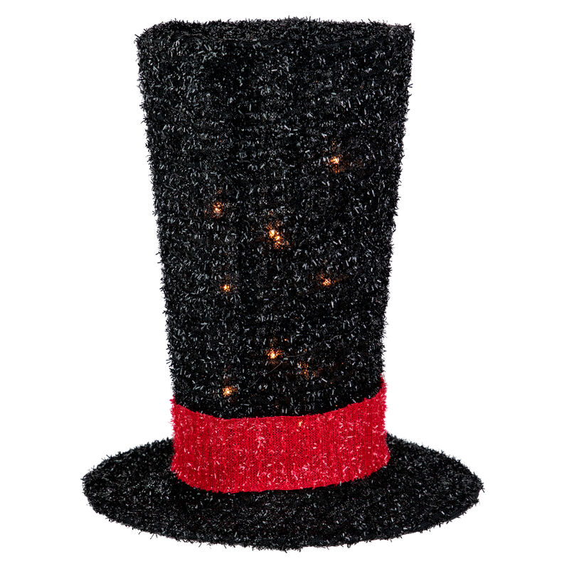 9.25" Lighted Black Tinsel Top Hat Christmas Tree Topper  Clear Lights