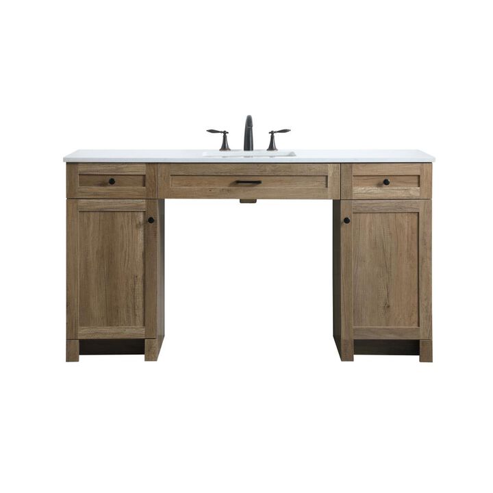 Elegant Kitchen and Bath 60 Inch ADA Compliant Bathroom Vanity In Natural Oak
