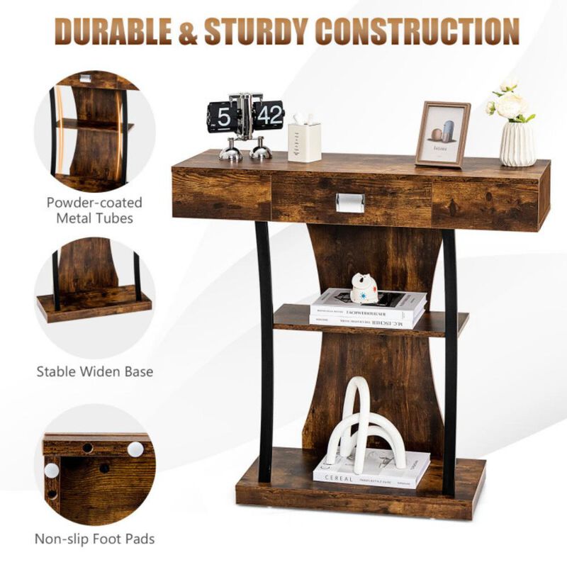 Hivvago Console Table with Drawer and 2-Tier Shelves for Entryway Living Room
