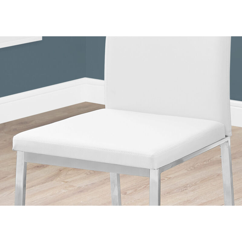 Monarch Specialties I 1093 Dining Chair, Set Of 2, Side, Upholstered, Kitchen, Dining Room, Pu Leather Look, Metal, White, Chrome, Contemporary, Modern