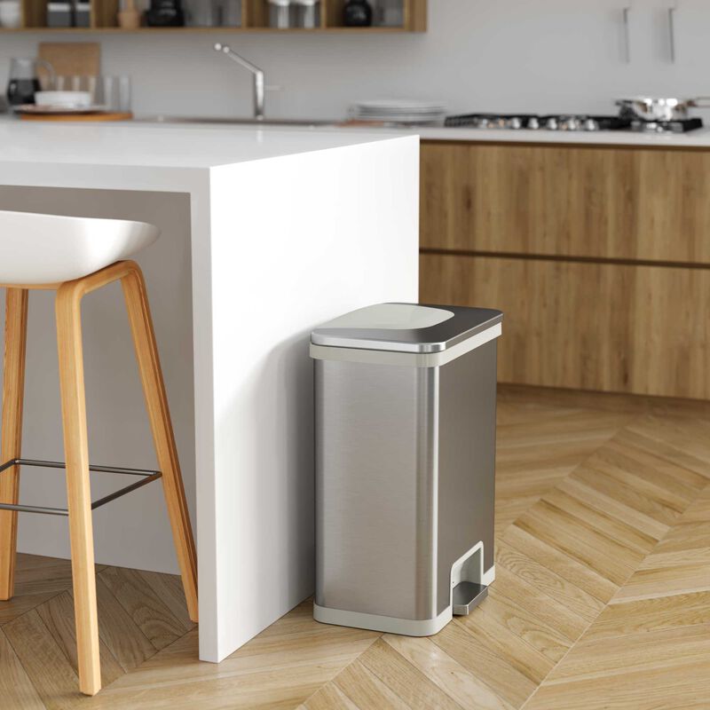 iTouchless 13 Gallon AutoStep Stainless Steel Pedal Sensor Trash Can (White Trim)