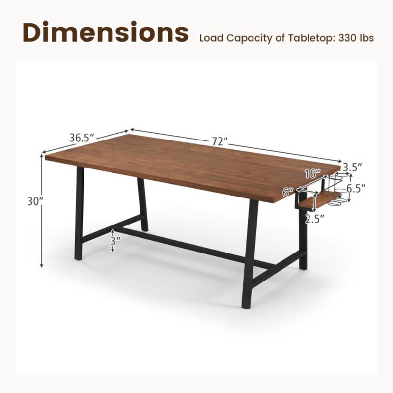 Hivvago 72 Inch Dining Table Rectangular Kitchen Table with 2-Bottle Wine Rack for 5-7