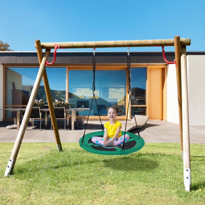 Hivvago 40 Inches Saucer Tree Swing Round with Adjustable Ropes and Carabiners