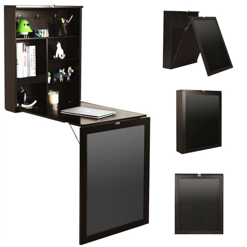 Floating Wall Desk, Space-Saving Home Office Workstation with Shelves