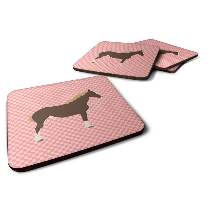 Caroline's Treasures Percheron Horse Pink Check Decorative coasters, 3.5, Multicolor